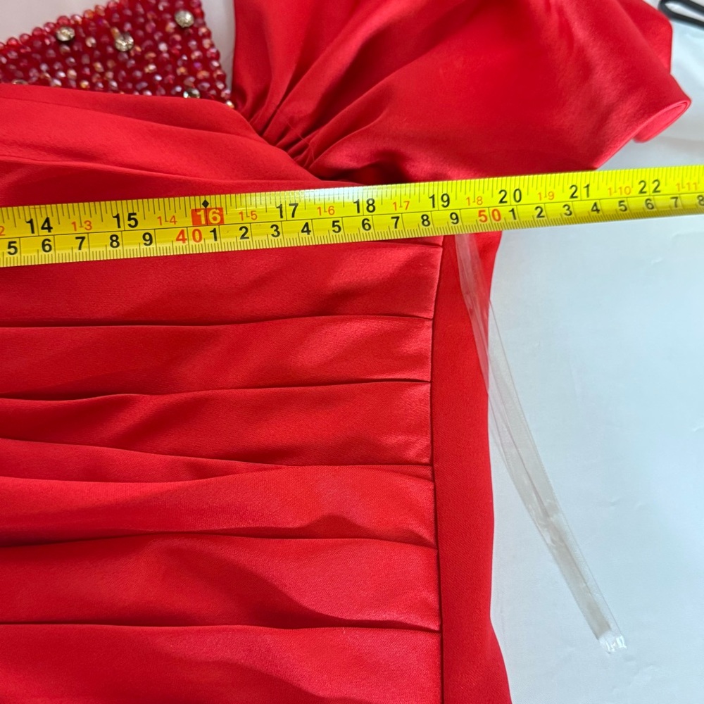 Red Ruched Off-Shoulder Prom Gown - Picture 11 of 16